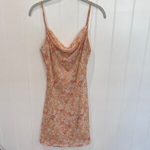 Sage Peach Floral Cowl Slip Dress